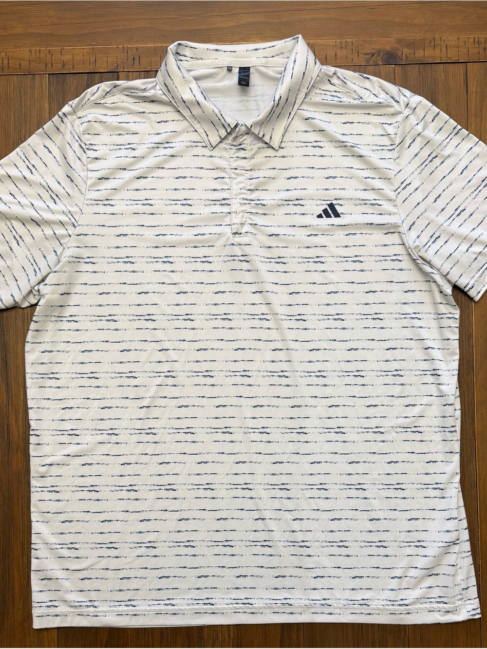 adidas White Zip Polo with Navy Heather Stripe
